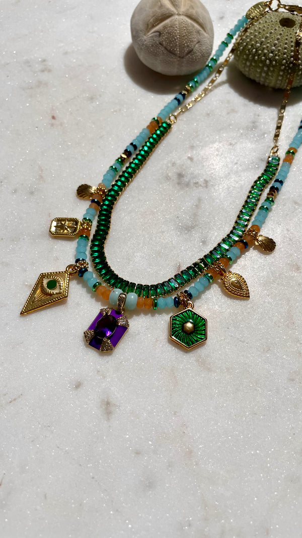 Charm Short Necklace Aqua