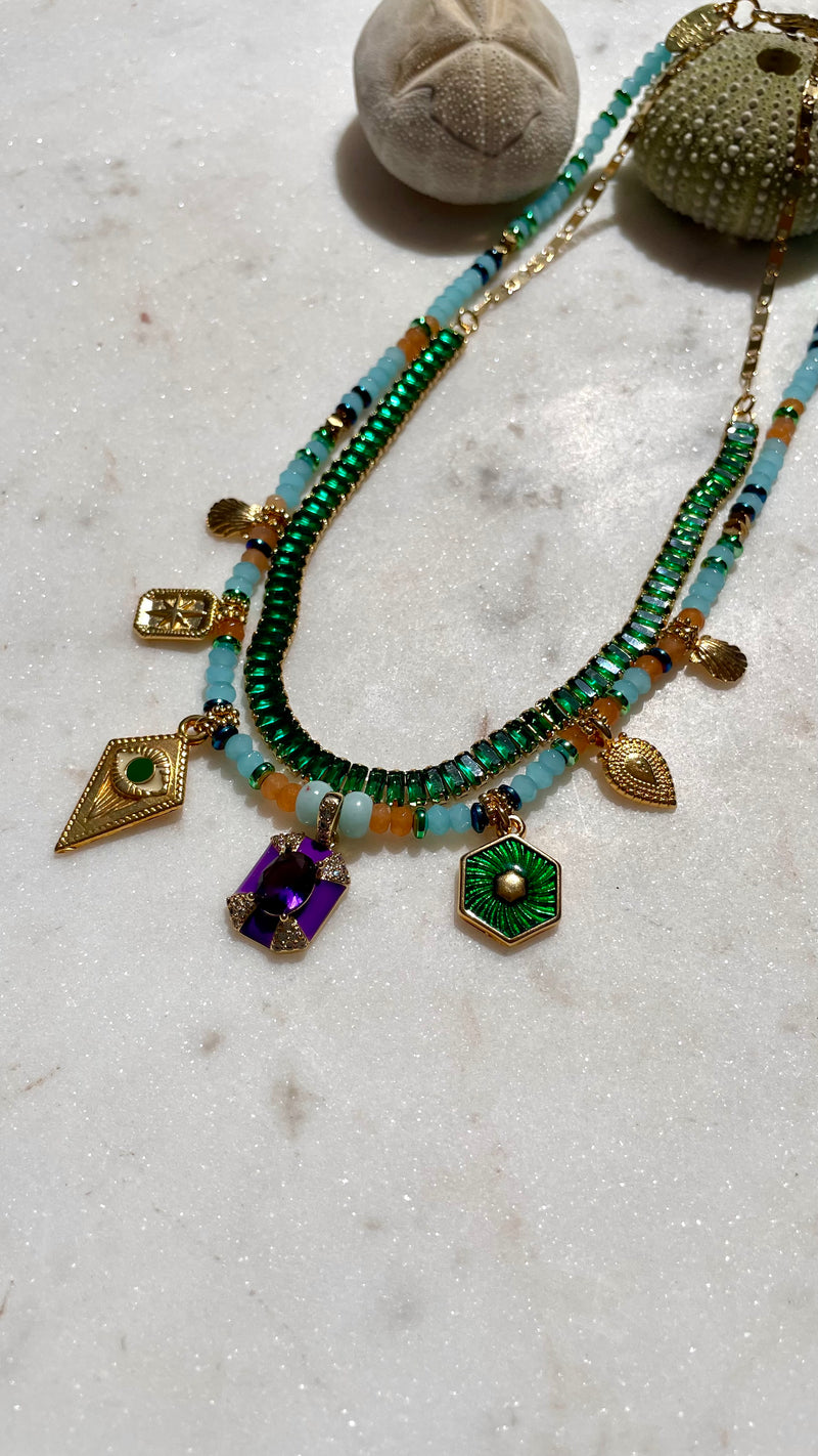Charm Short Necklace Aqua