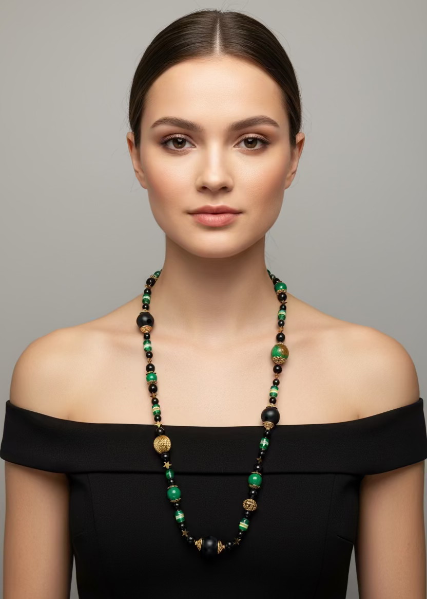 Birds Black and Green Large Necklace