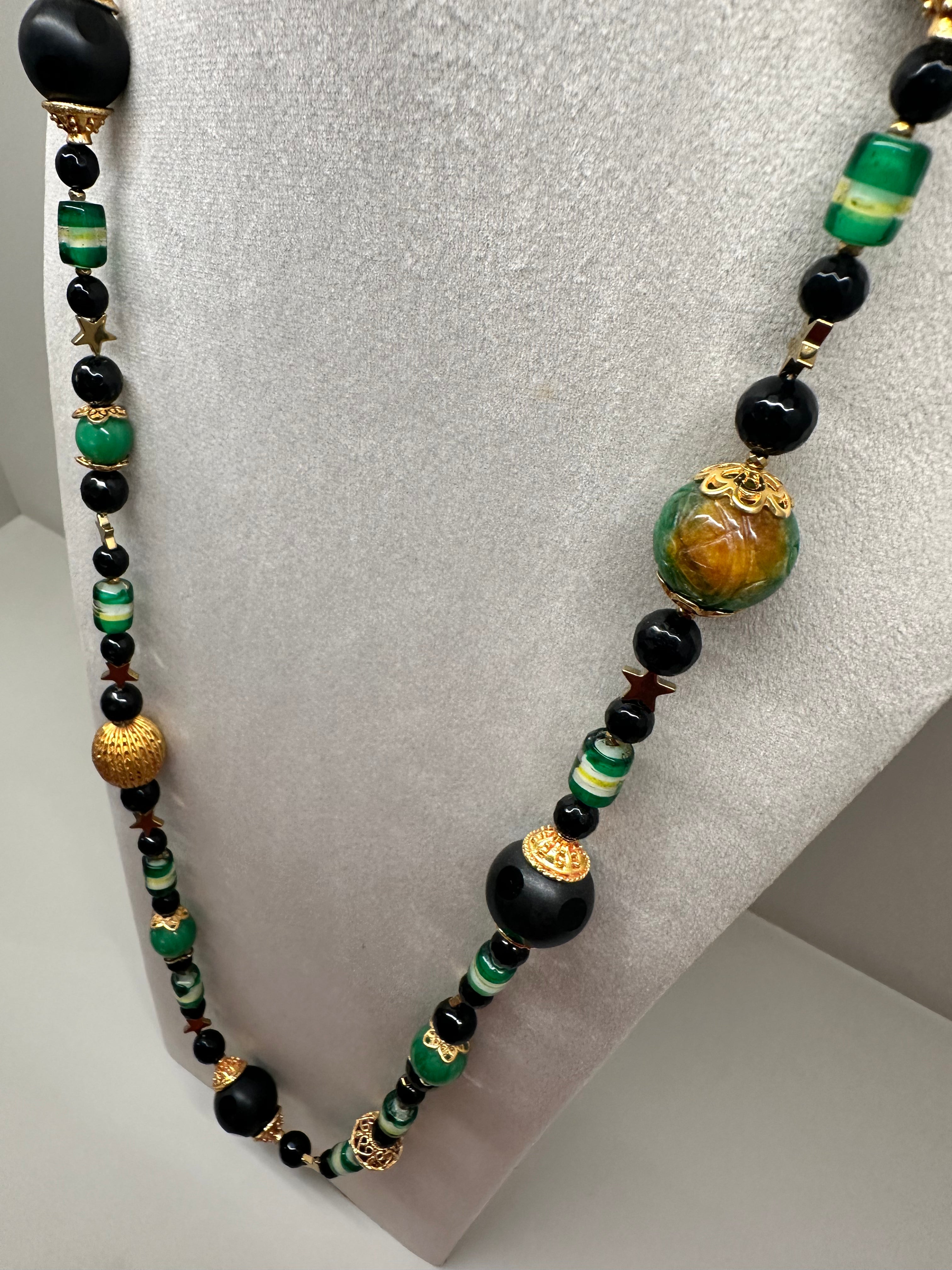Birds Black and Green Large Necklace