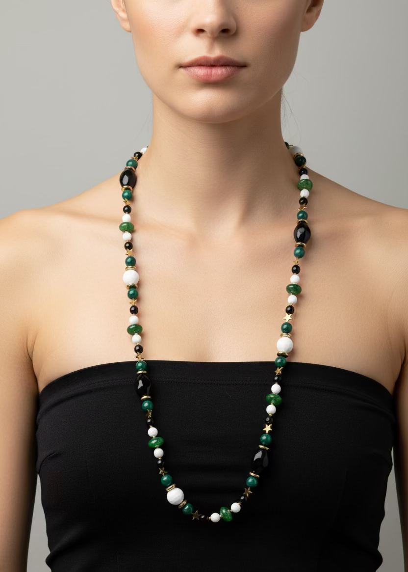 Floresta Green & Black Long Necklace