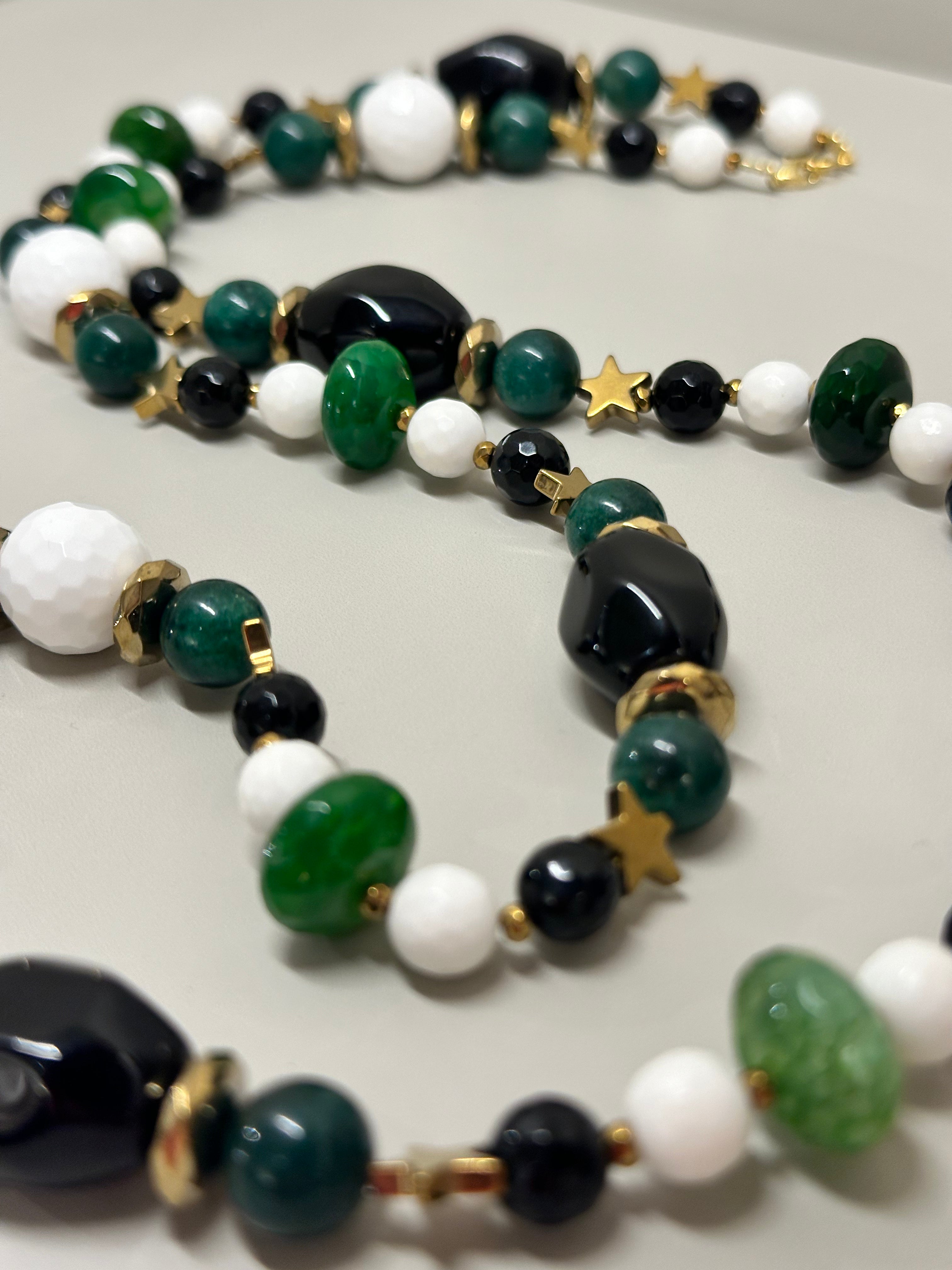 Floresta Green & Black Long Necklace