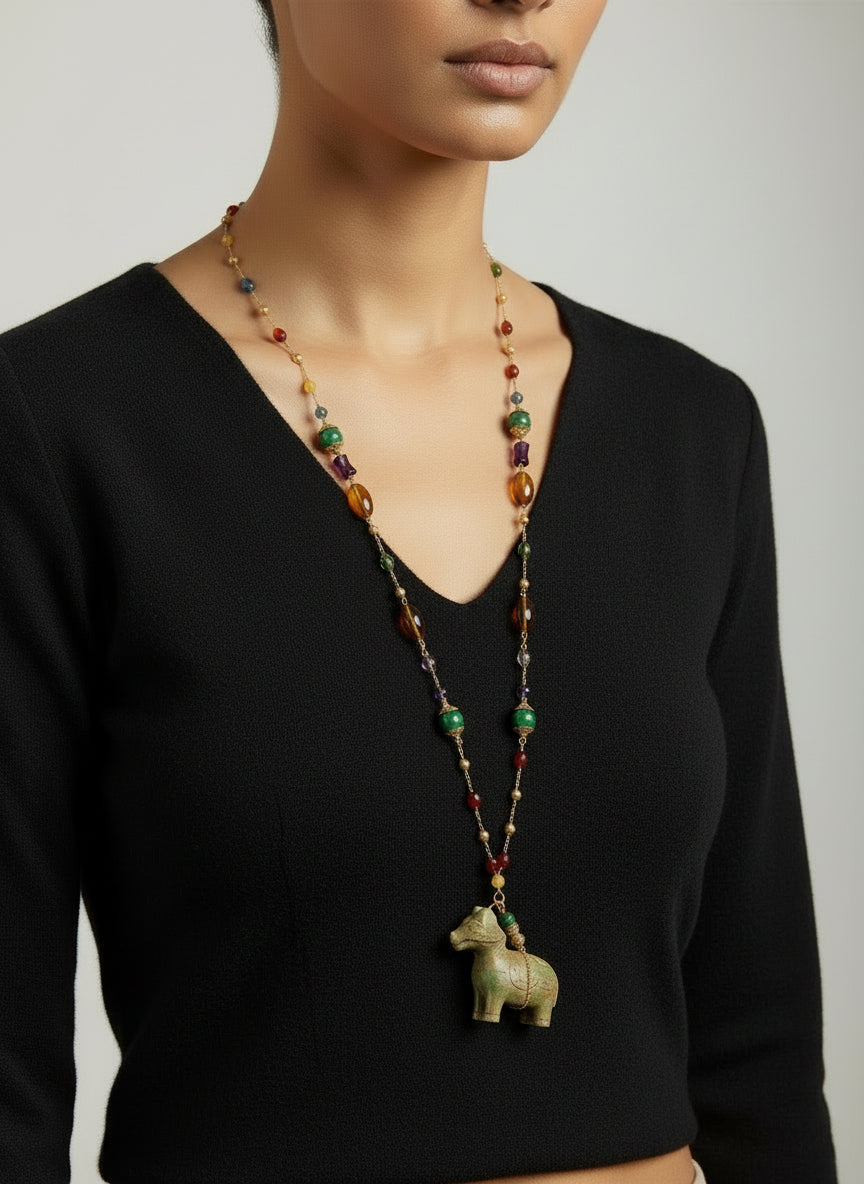 Semiramis Long Jade Pendant Necklace