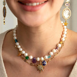 Margherite Short Necklace with White Pearls