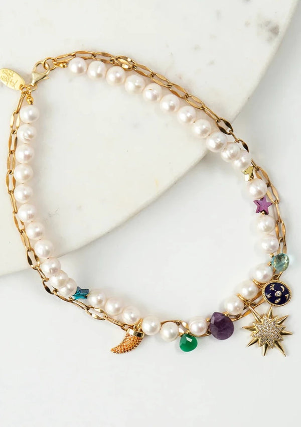 Margherite Short Necklace with White Pearls