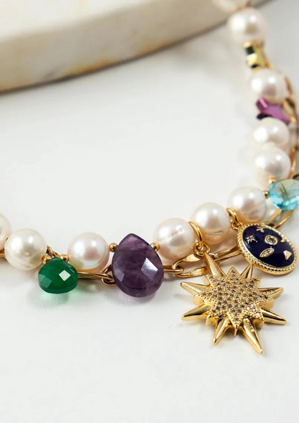 Margherite Short Necklace with White Pearls
