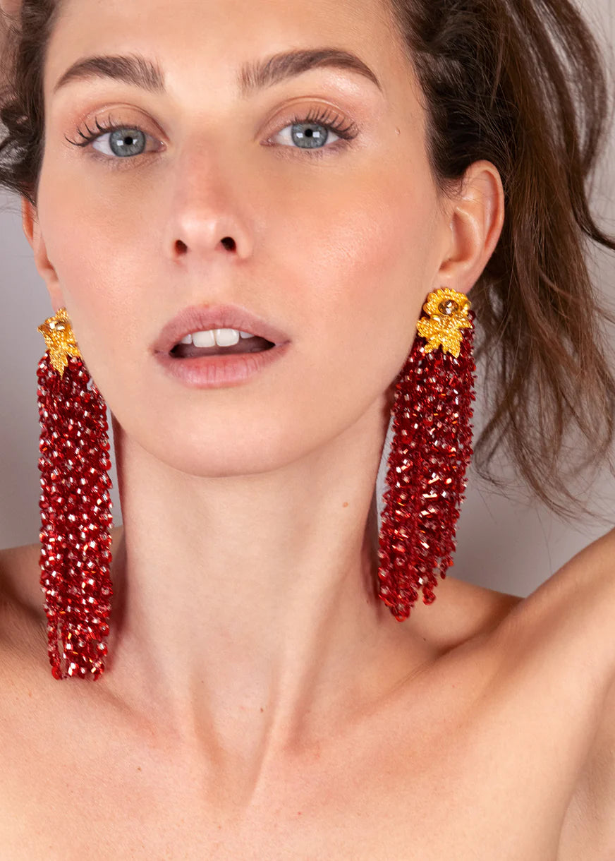 Tassel Dangle Earrings Red