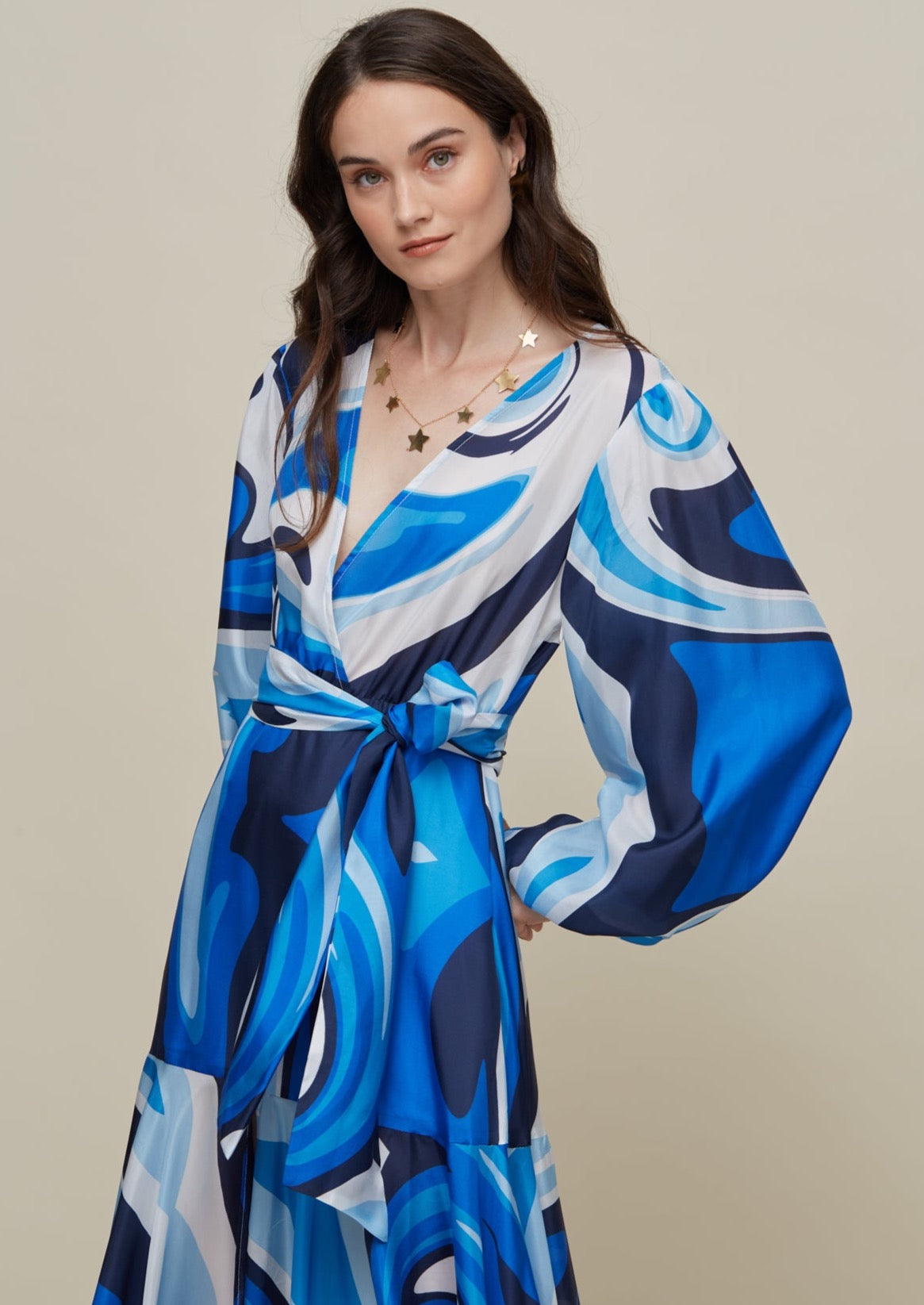 Galeria-Ivy Liquid Blue Silk Dress-Justbrazil