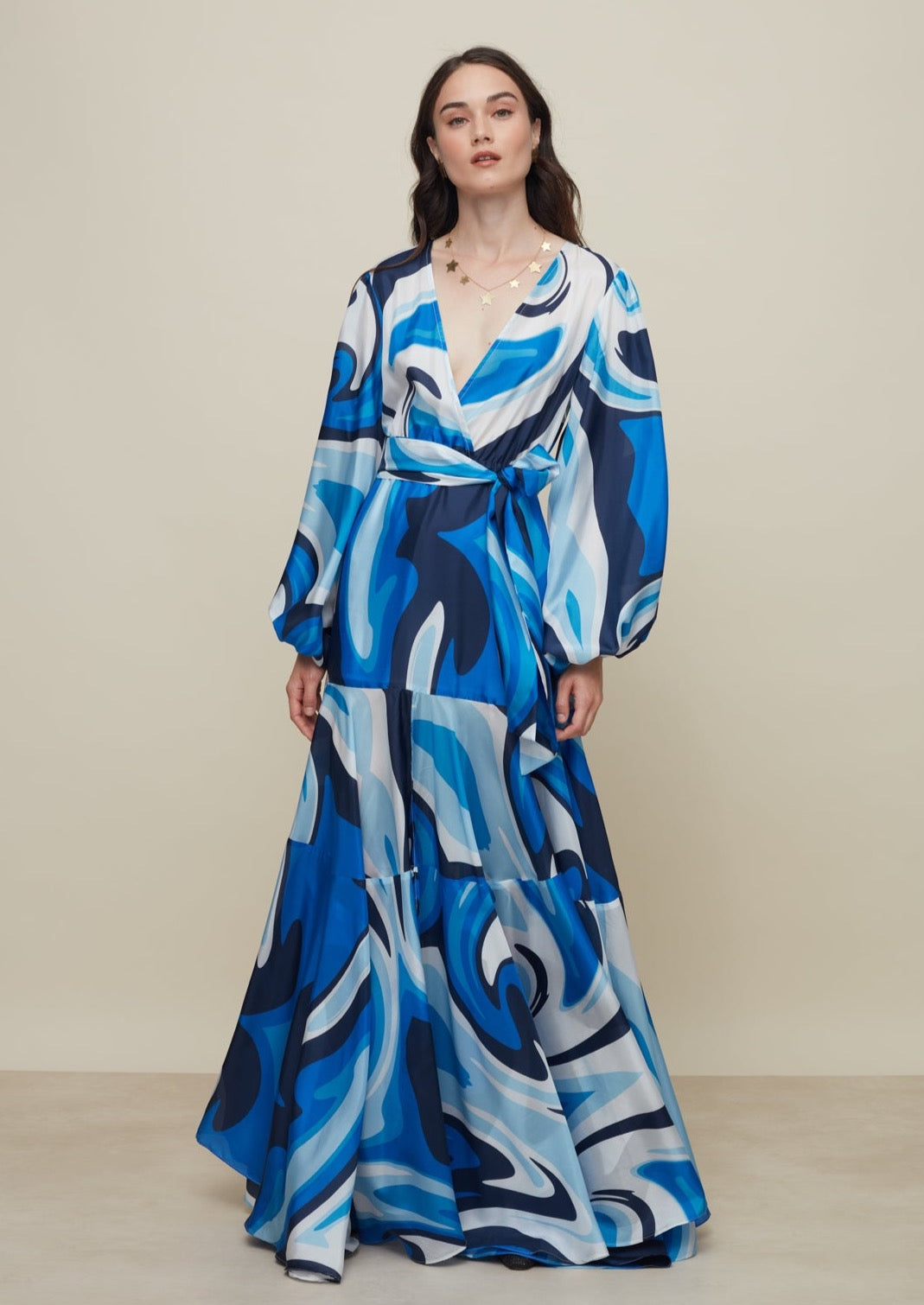 Galeria-Ivy Liquid Blue Silk Dress-Justbrazil