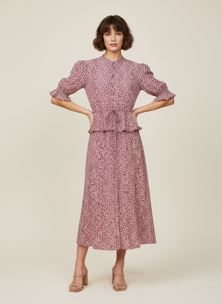 Pink floral dress with puff sleeves