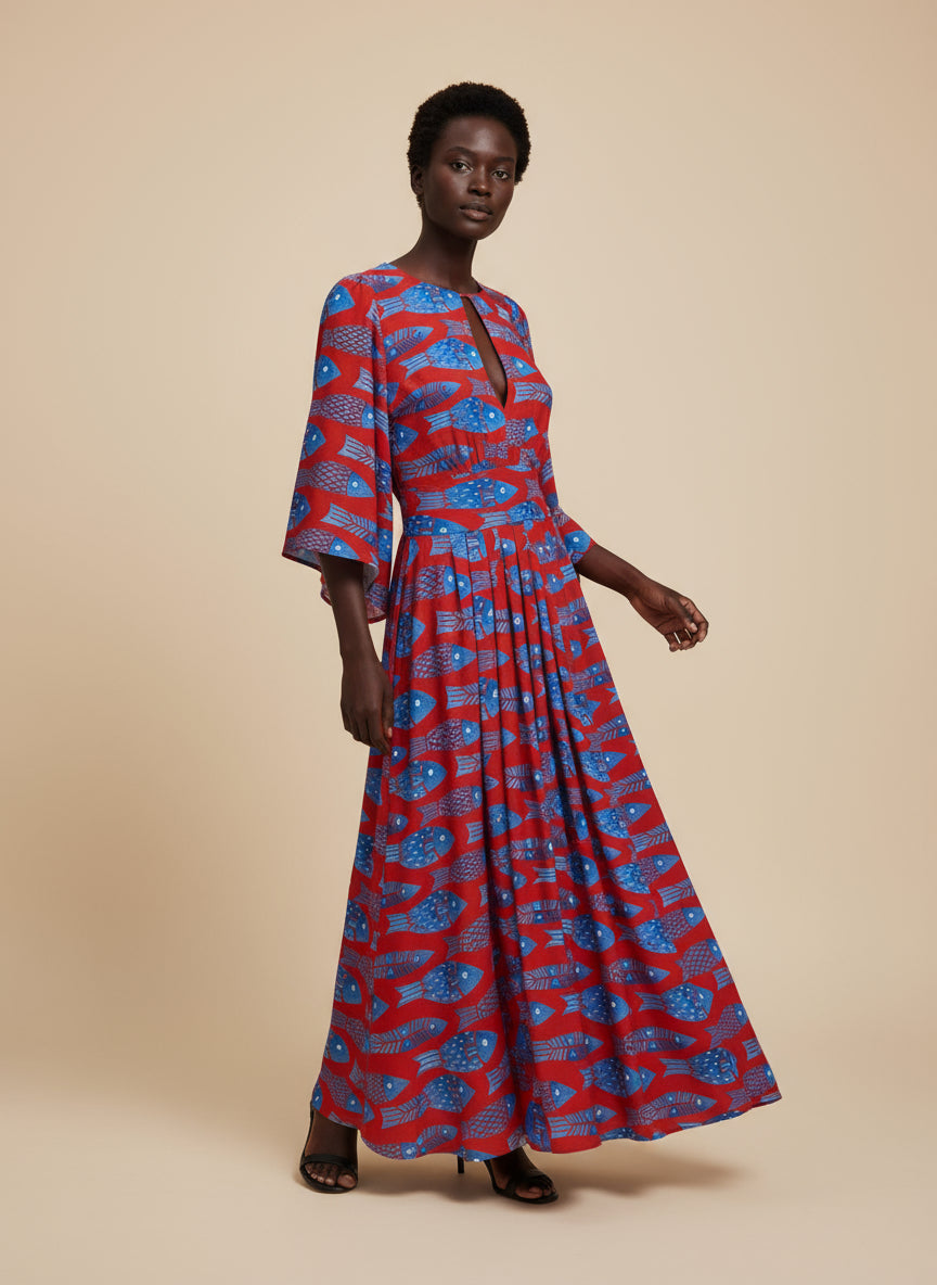 Red and blue patterned dress 