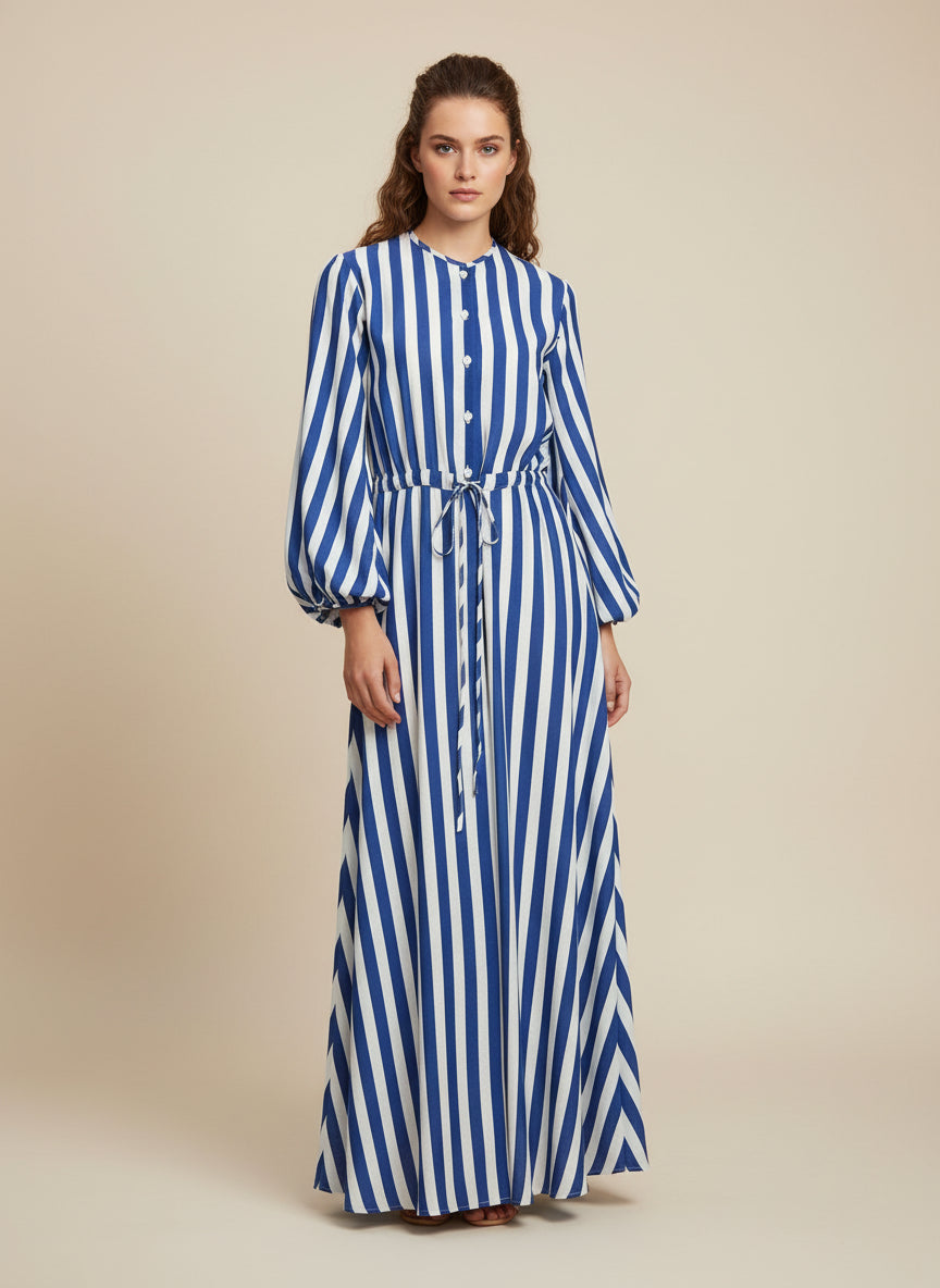 Clover Linen Stripes Blue Dress