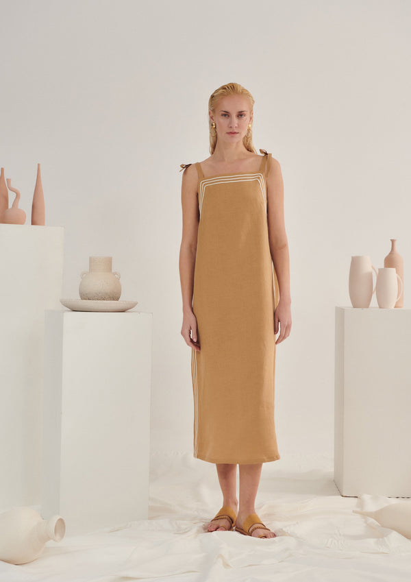Kaftani-Liberty Beige Midi Dress-Justbrazil