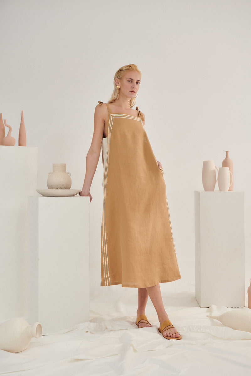 Kaftani-Liberty Beige Midi Dress-Justbrazil
