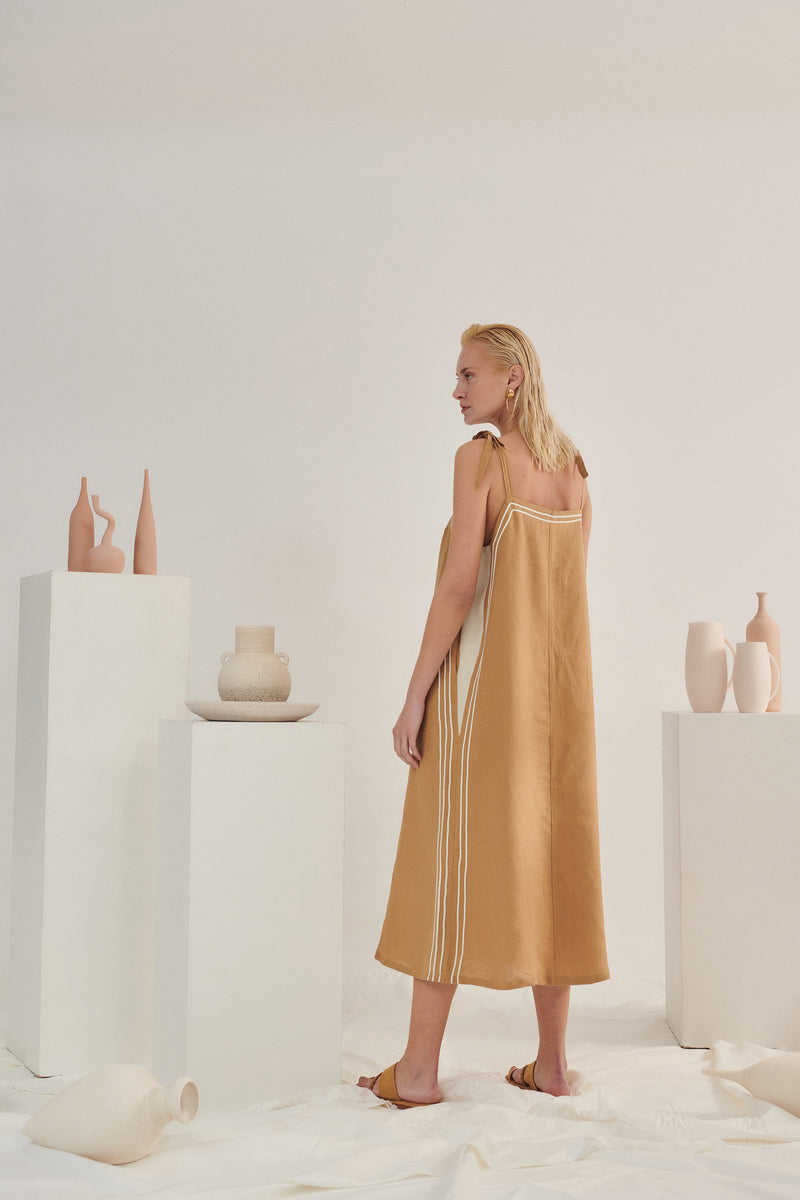 Kaftani-Liberty Beige Midi Dress-Justbrazil