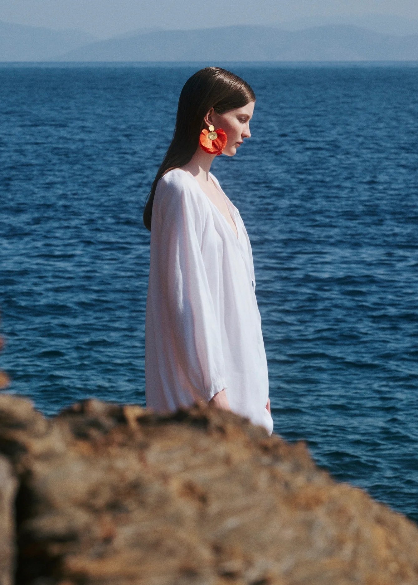 Orange Silk Fan Earrings
