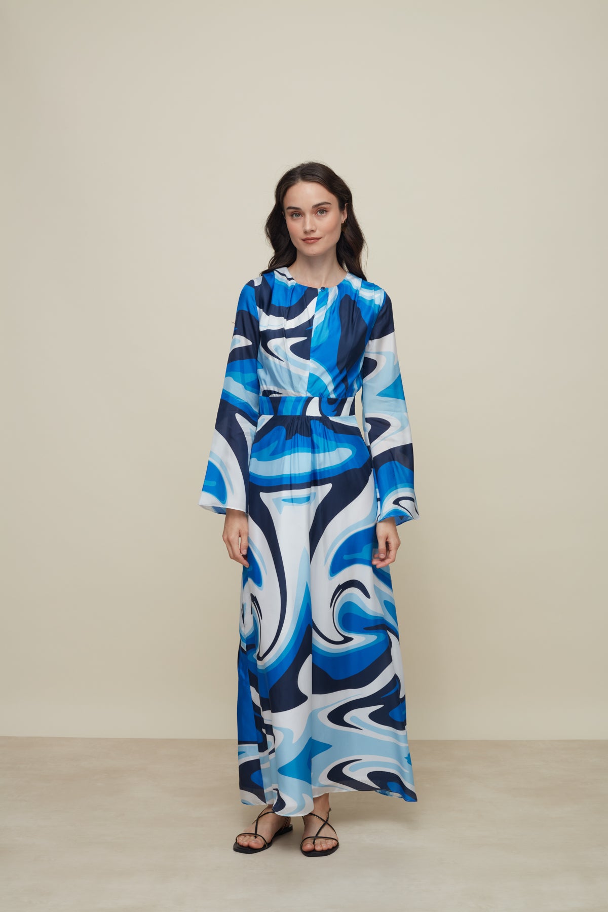 Galeria-Lavander Liquid Blue Silk Dress-Justbrazil