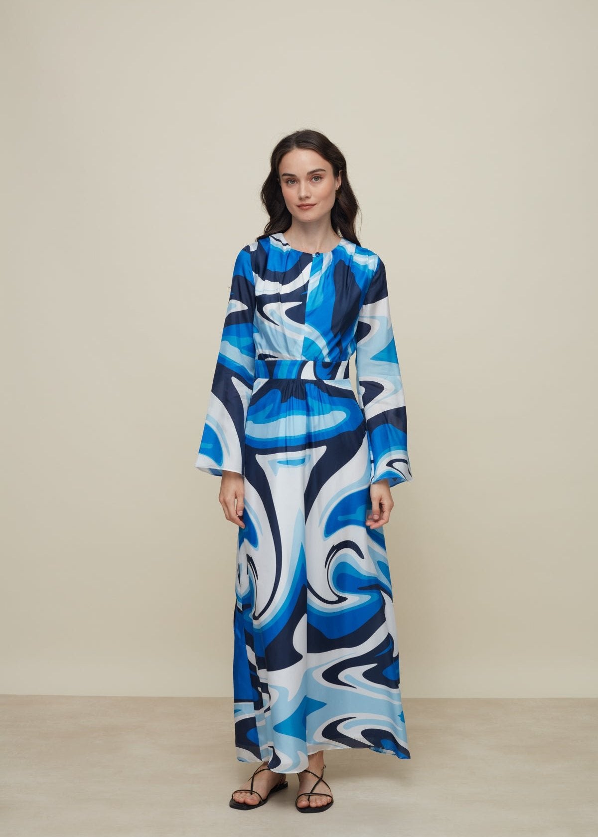 Galeria-Lavander Liquid Blue Silk Dress-Justbrazil