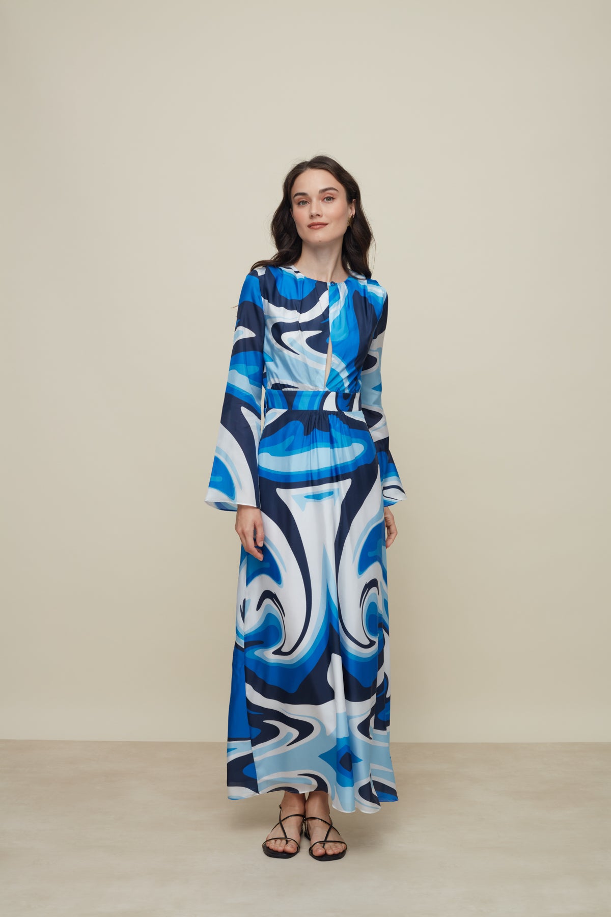 Galeria-Lavander Liquid Blue Silk Dress-Justbrazil