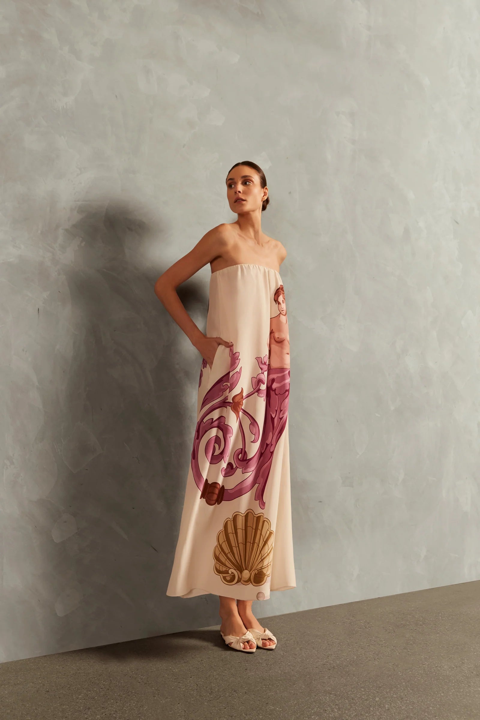 Le Sirenuse Strapless Silk Long Dress