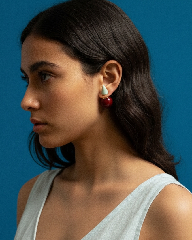 Mini Spike Balloon Single Earring Aqua & Burgundy