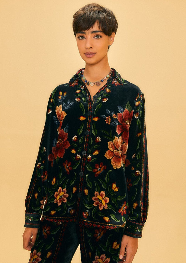 FARM-MACAWS GARDEN BLACK LONG SLEEVE SHIRT-JUST BRAZIL