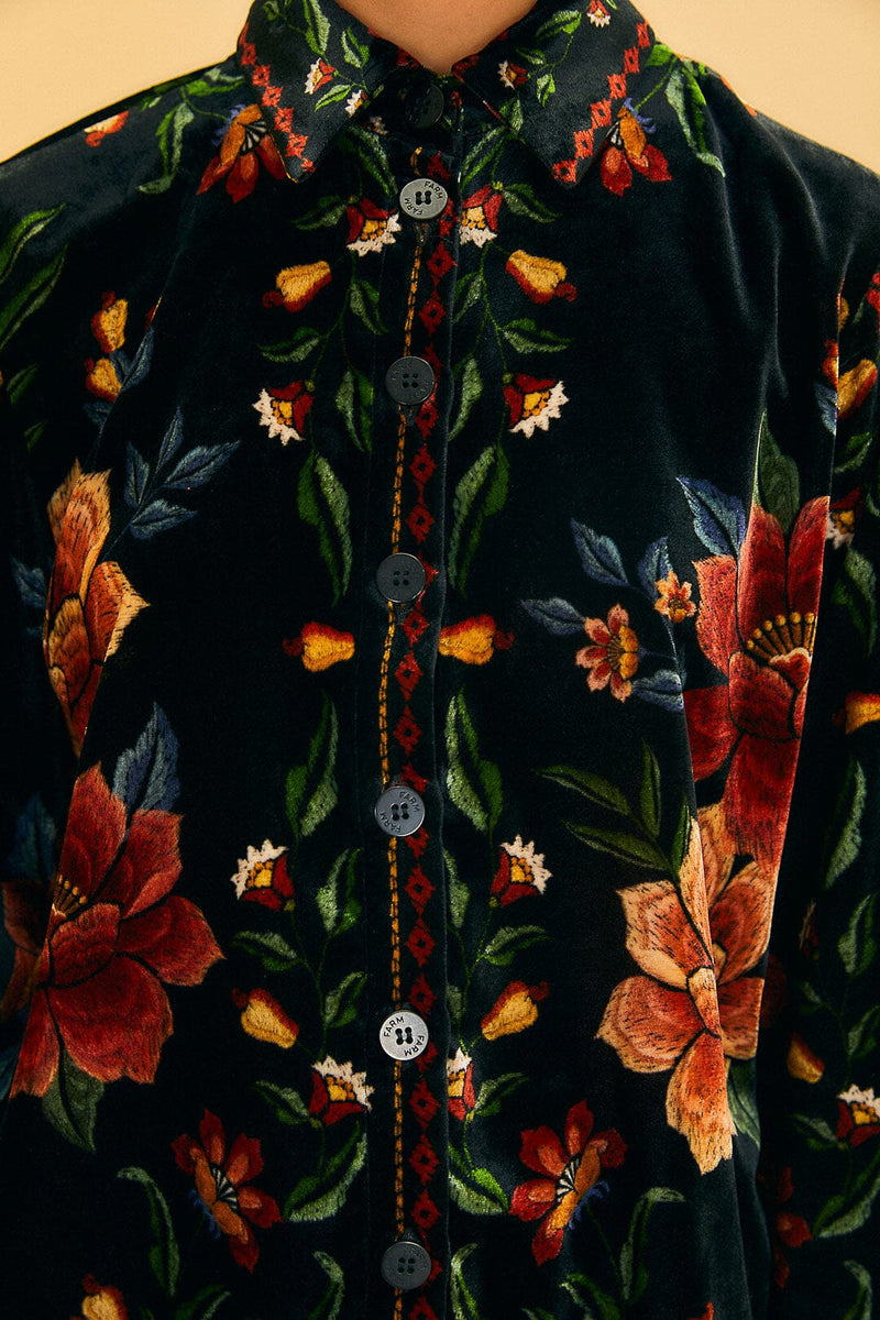 FARM-MACAWS GARDEN BLACK LONG SLEEVE SHIRT-JUST BRAZIL