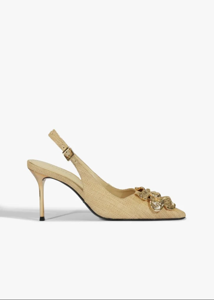 Natural Straw Floral Slingback Pump