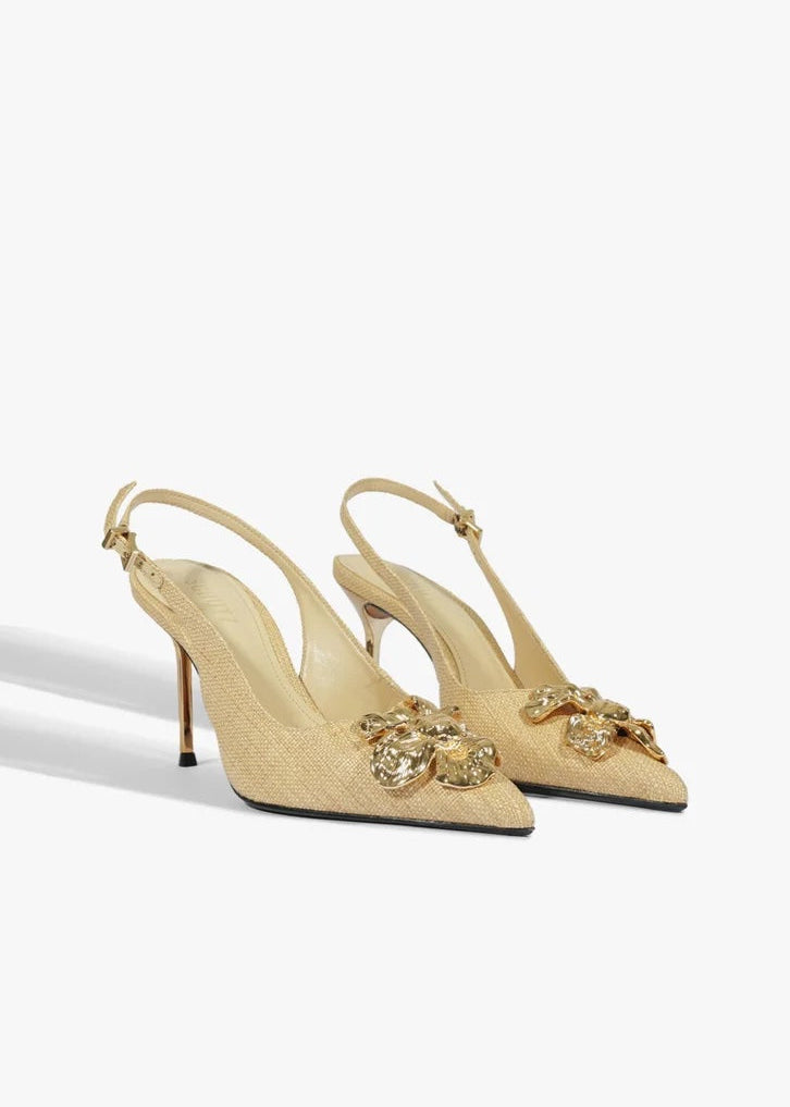 Natural Straw Floral Slingback Pump