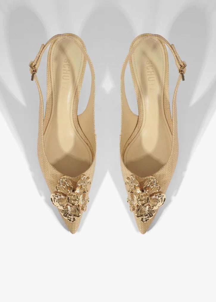 Natural Straw Floral Slingback Pump