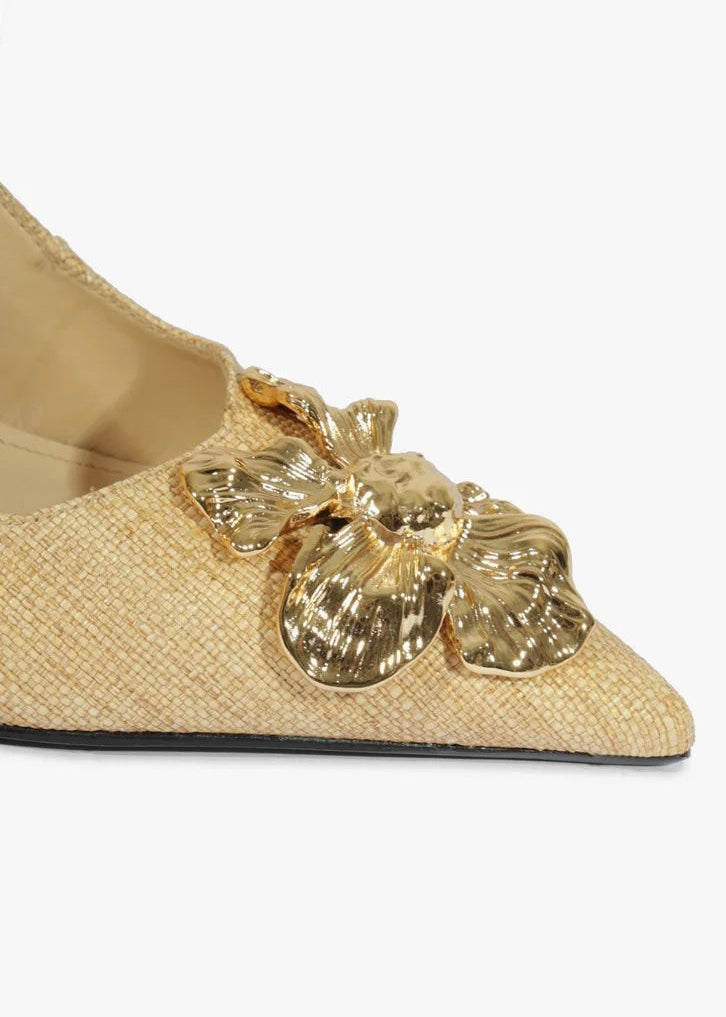 Natural Straw Floral Slingback Pump