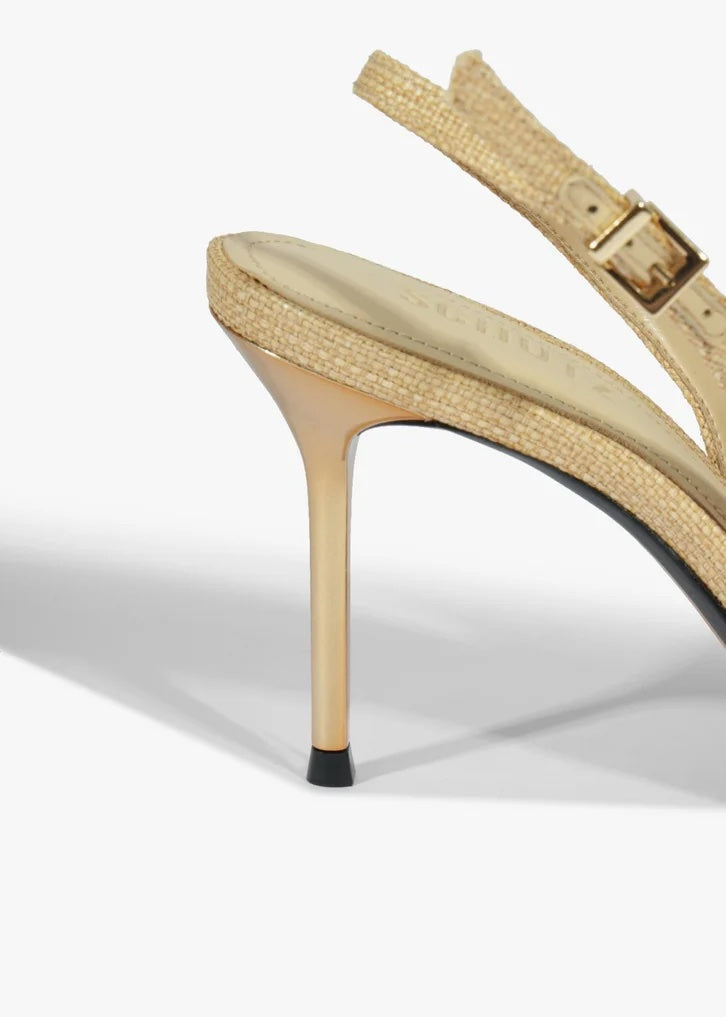 Natural Straw Floral Slingback Pump