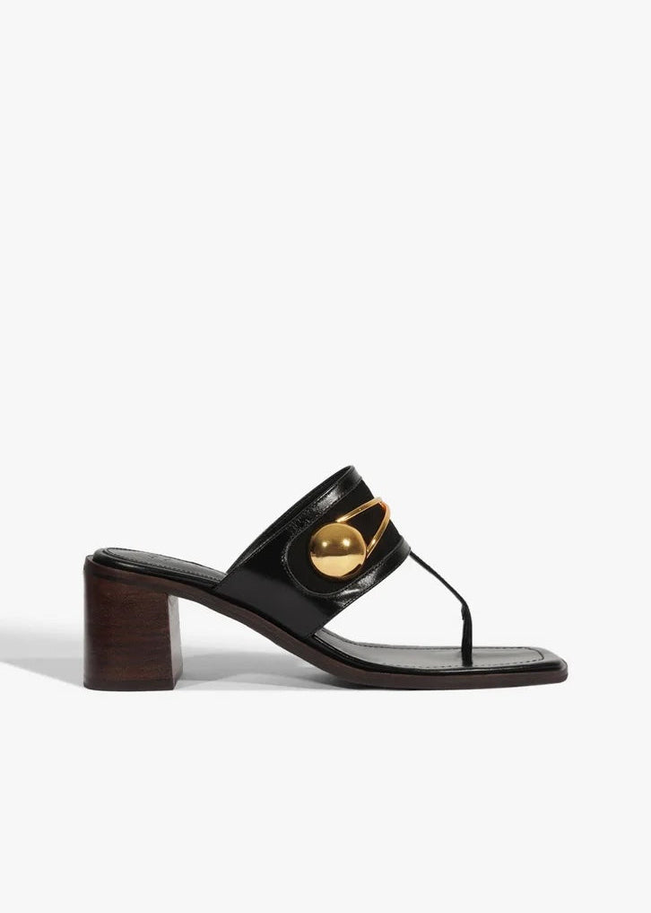 Ornella Glam Black Leather Block Heel Mule Sandal
