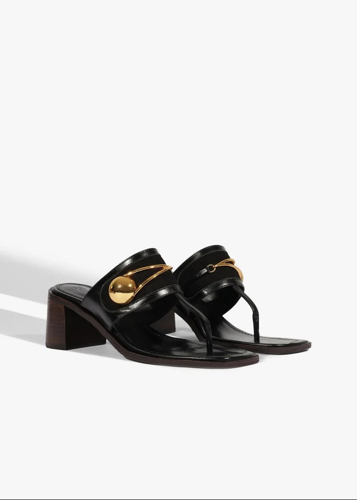 Ornella Glam Black Leather Block Heel Mule Sandal
