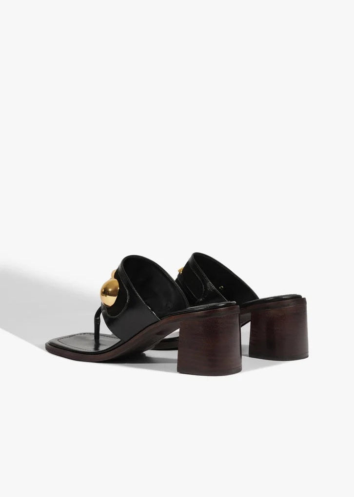 Ornella Glam Black Leather Block Heel Mule Sandal