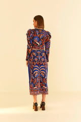 FARM-NATURE BEAUTY BLUE SCARF KNIT MIDI SKIRT-JUST BRAZIL