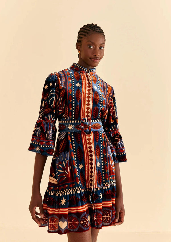 FARM-NATURE BEAUTY BLUE SCARF MINI DRESS-JUST BRAZIL