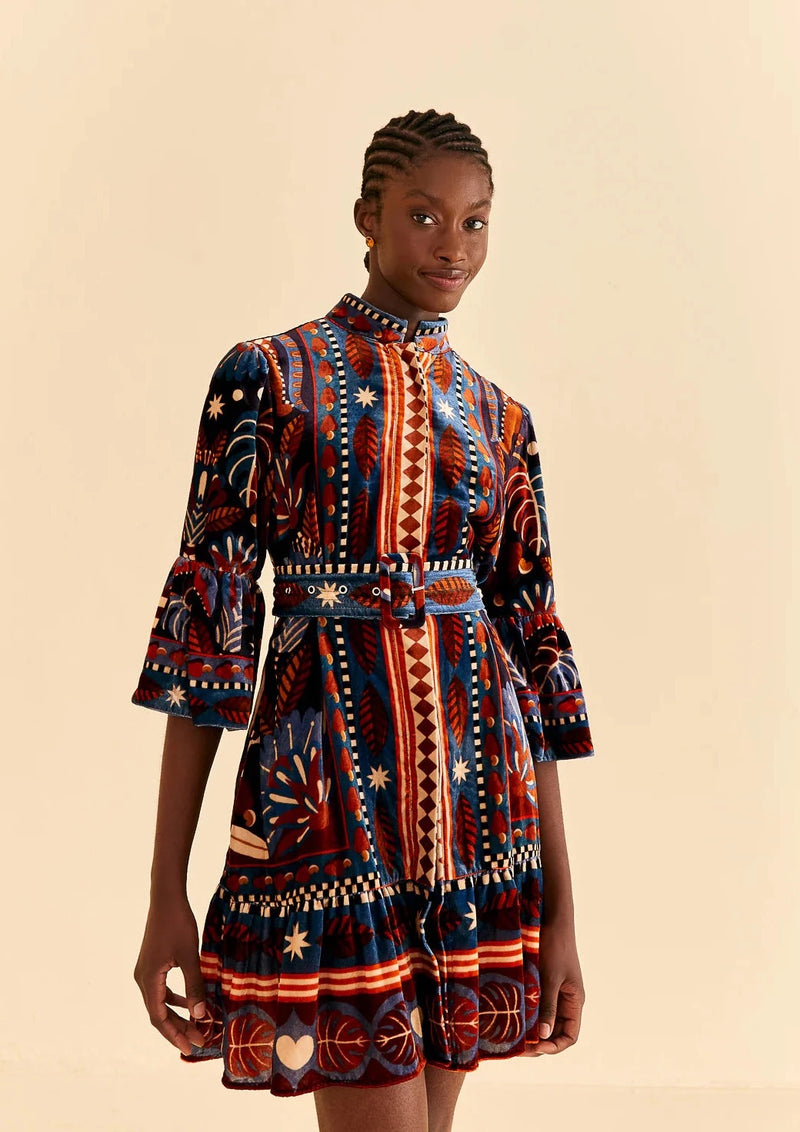 FARM-NATURE BEAUTY BLUE SCARF MINI DRESS-JUST BRAZIL