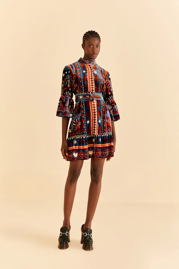 FARM-NATURE BEAUTY BLUE SCARF MINI DRESS-JUST BRAZIL