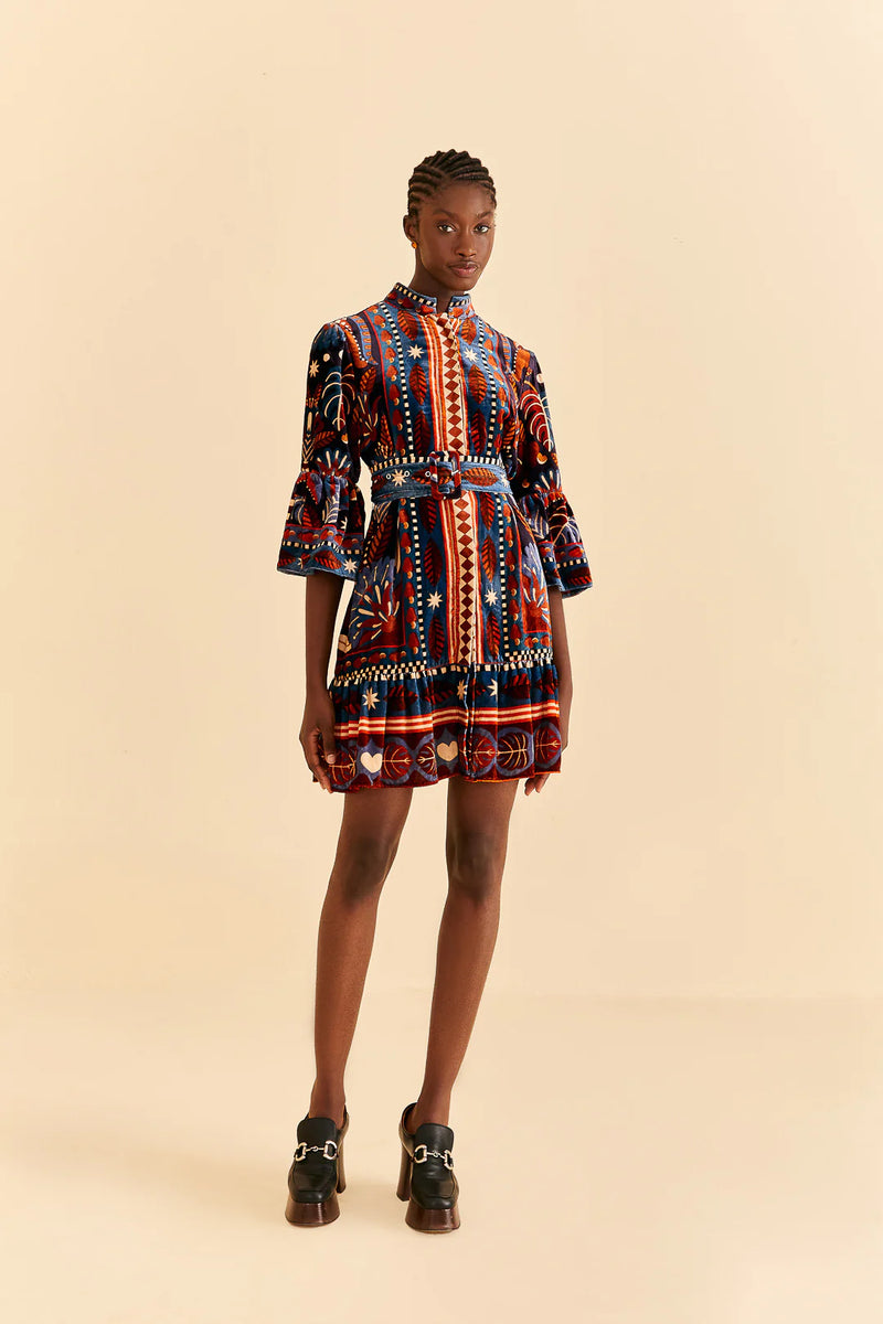 FARM-NATURE BEAUTY BLUE SCARF MINI DRESS-JUST BRAZIL
