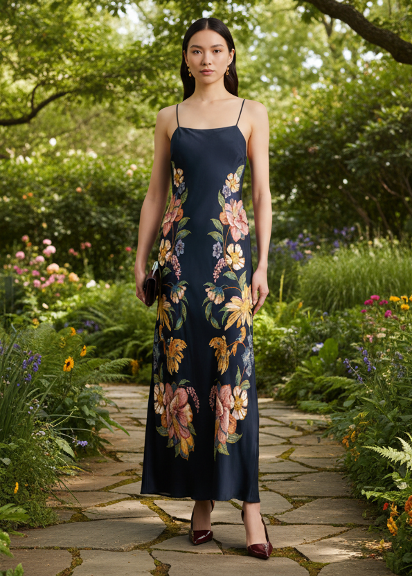 Maira Floral Dark Blue Maxi Dress
