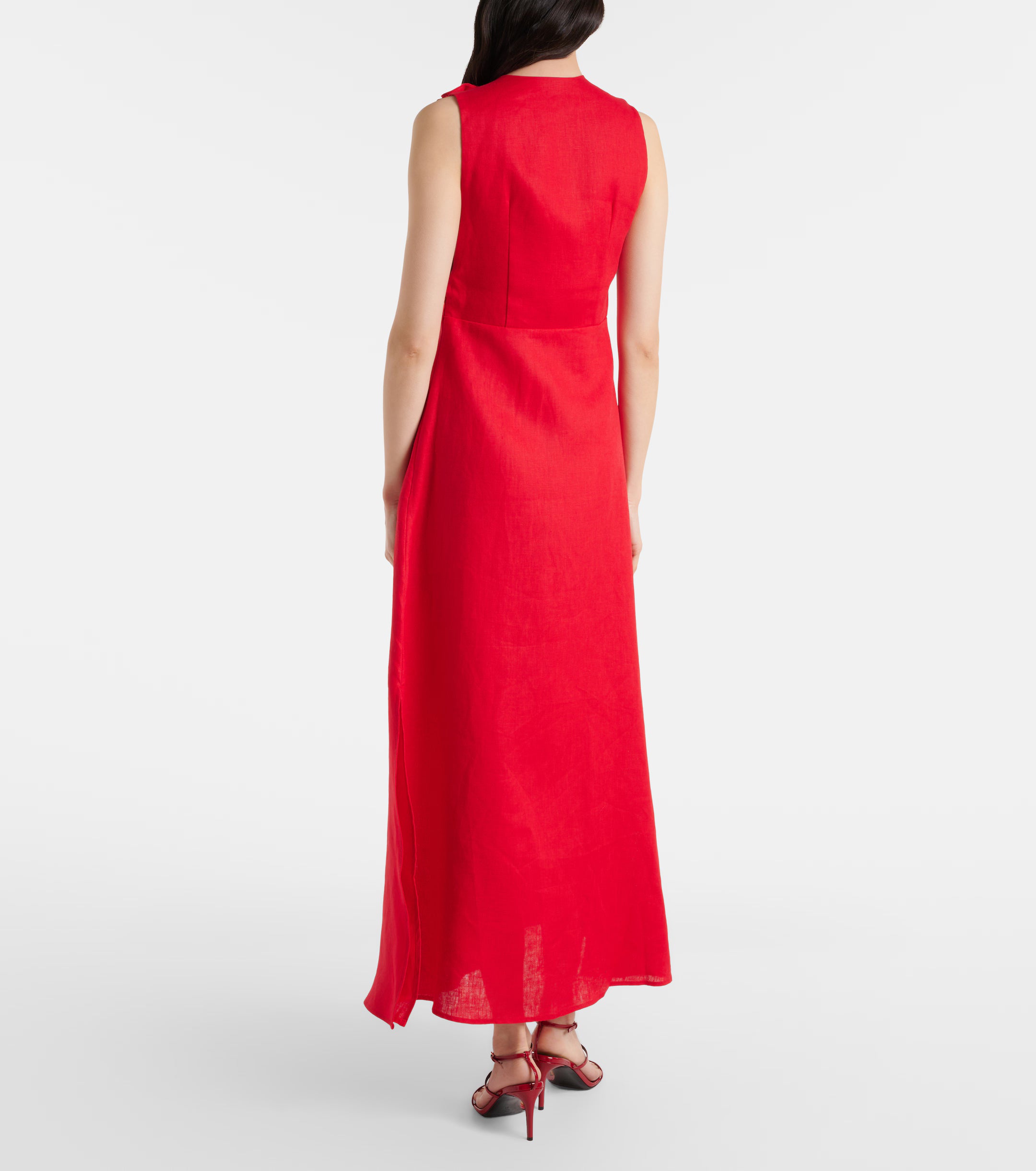 Red Flowers Sleeveless Midi Dress