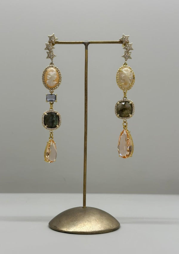 Orange Brass Dangles With Crystals
