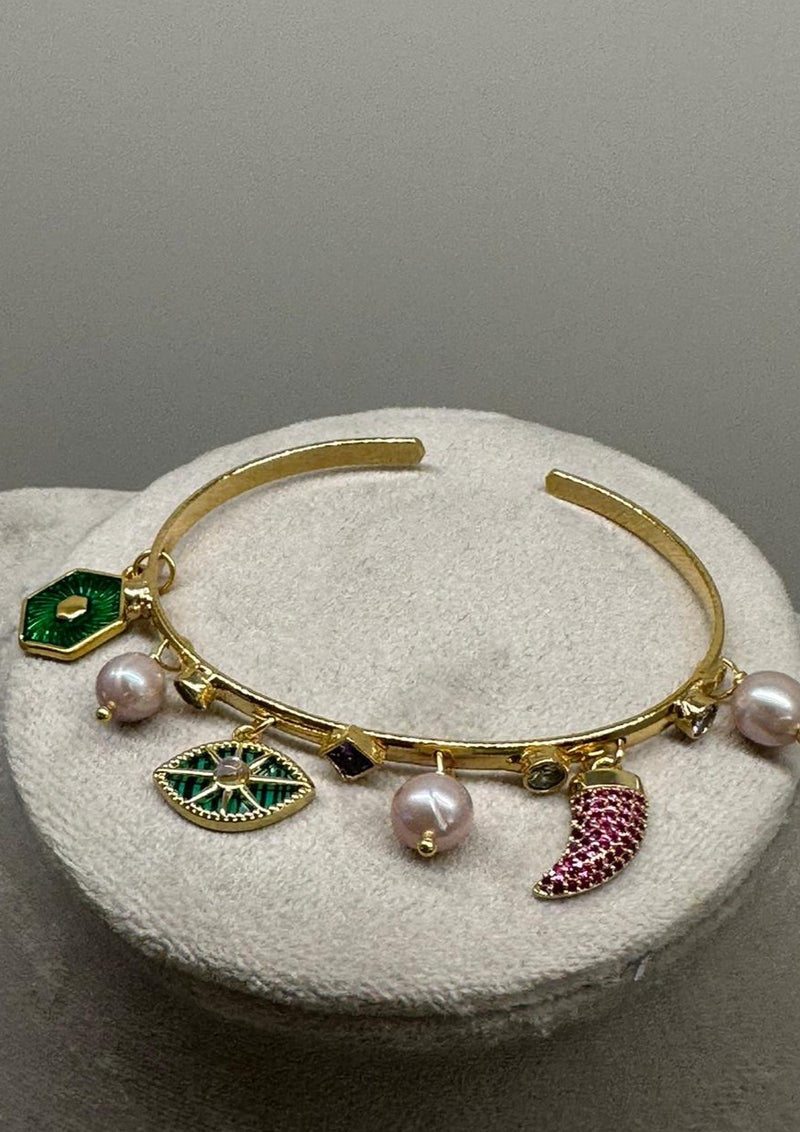 Brass Bracelet With Crystals And Charms