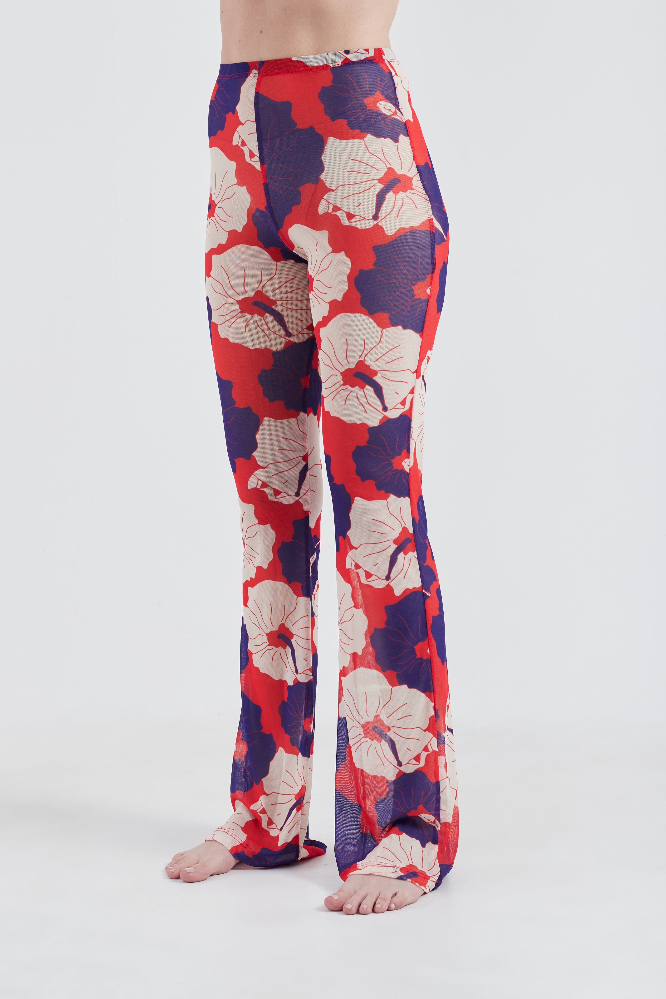 Floral patterned pants on a white background