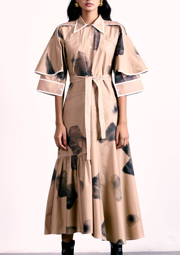 Belted Dress With Object Print