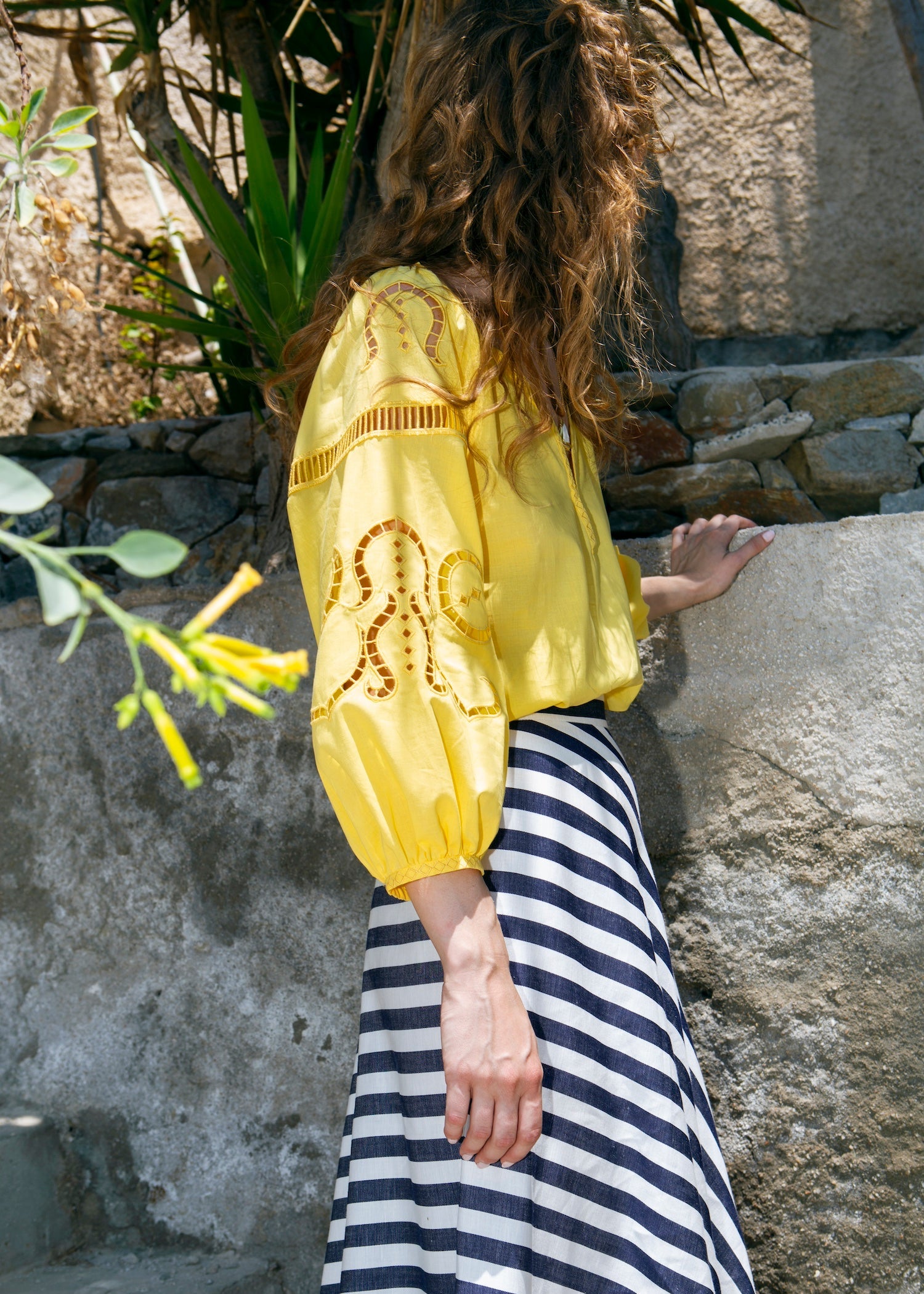 Iphigenia Lemon Yellow Embroidered Blouse