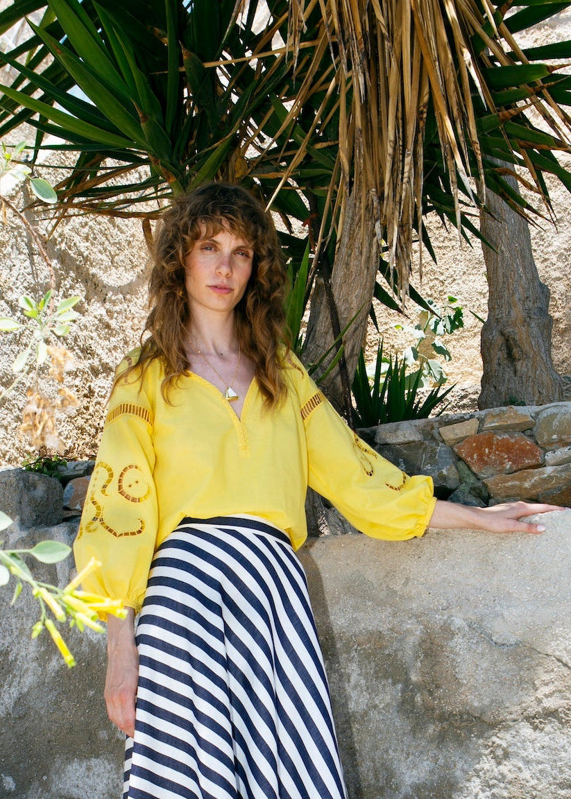 Iphigenia Lemon Yellow Embroidered Blouse