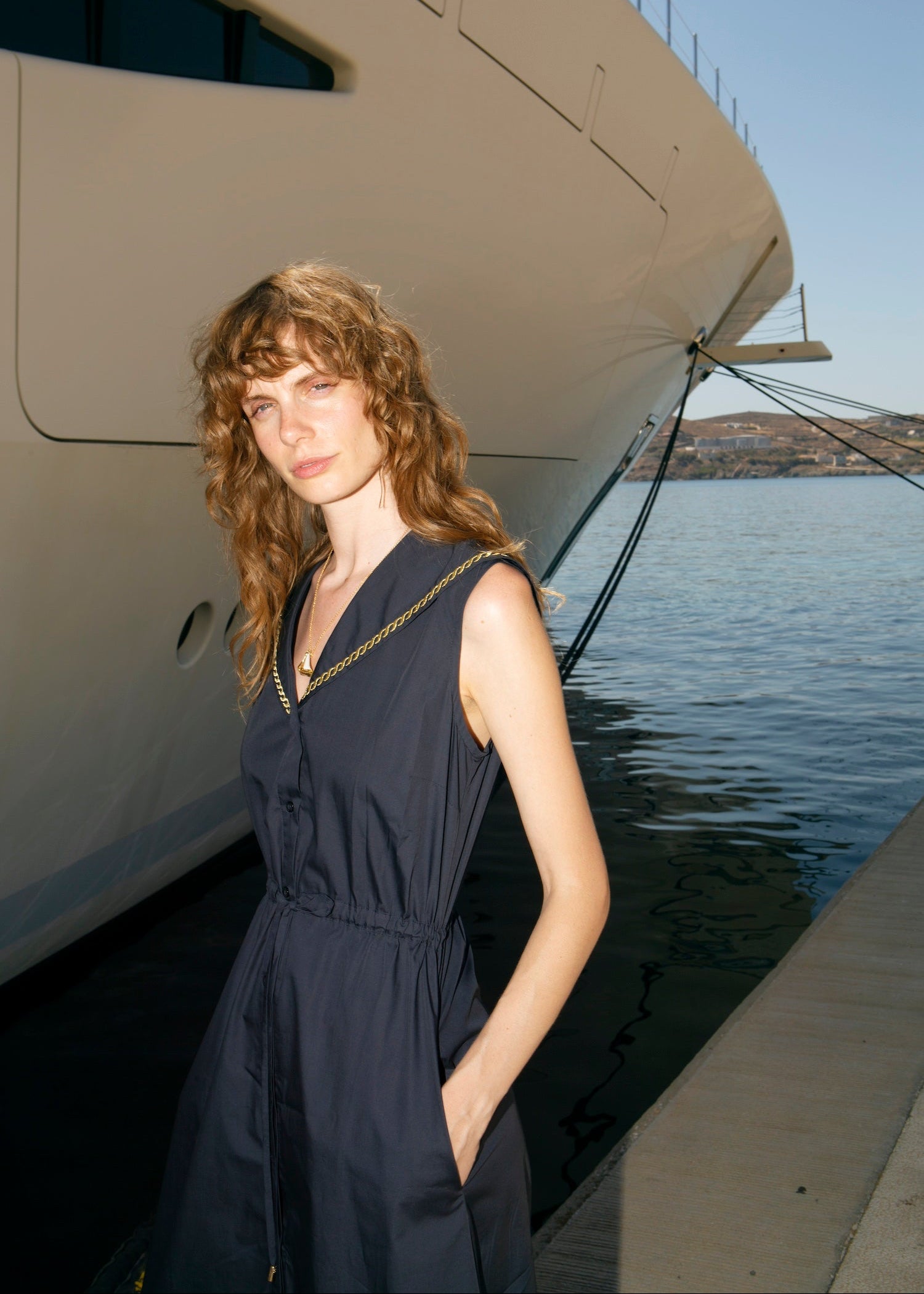 Desis Sailor Navy Blue Midi Shirt Dress