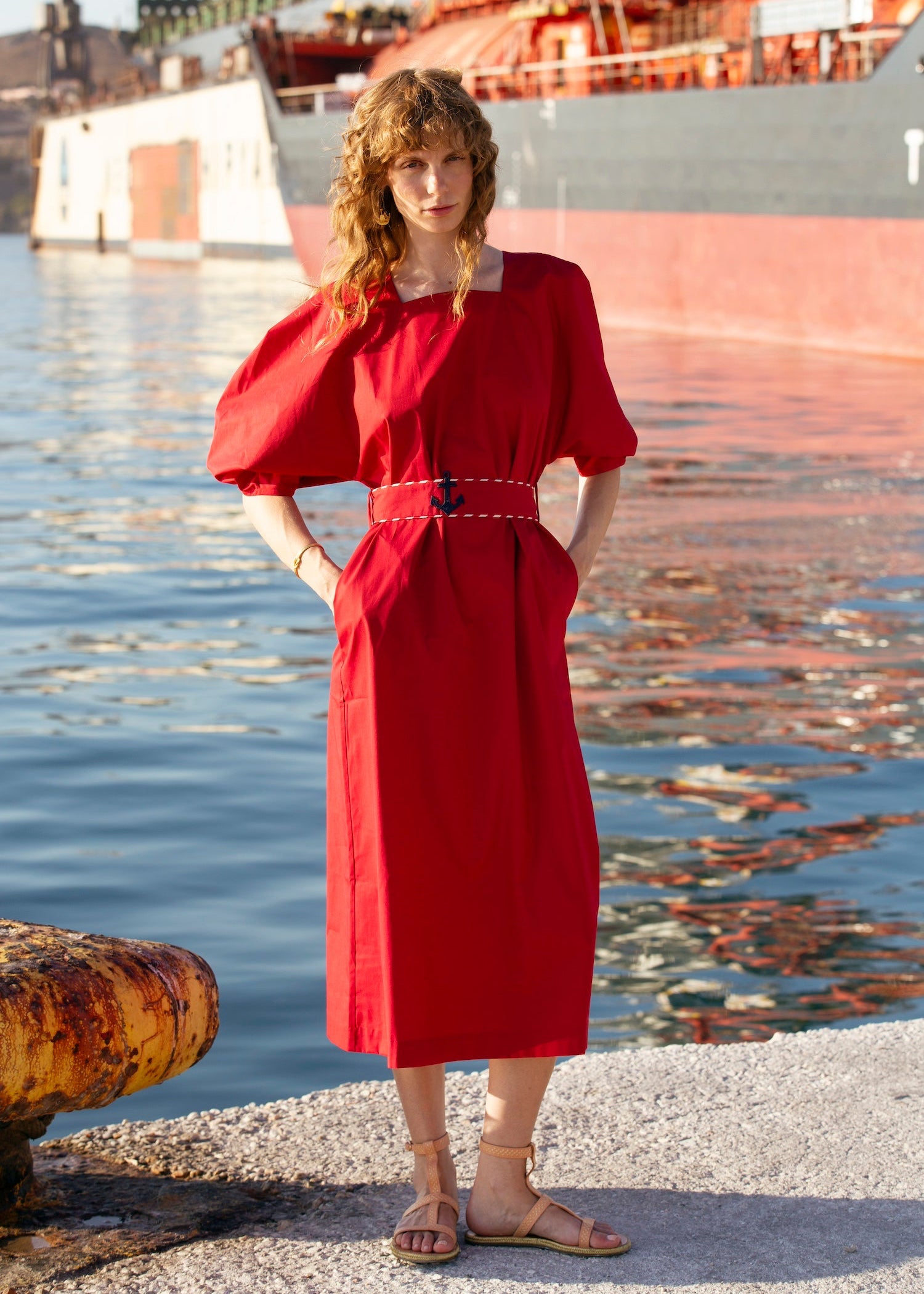 Nausica Puffed Sleeve Cherry Red Dress